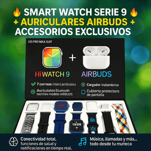 Smart Watch I30 Serie 9 + Airbuds + 7 Correas + Protector + Accesorios