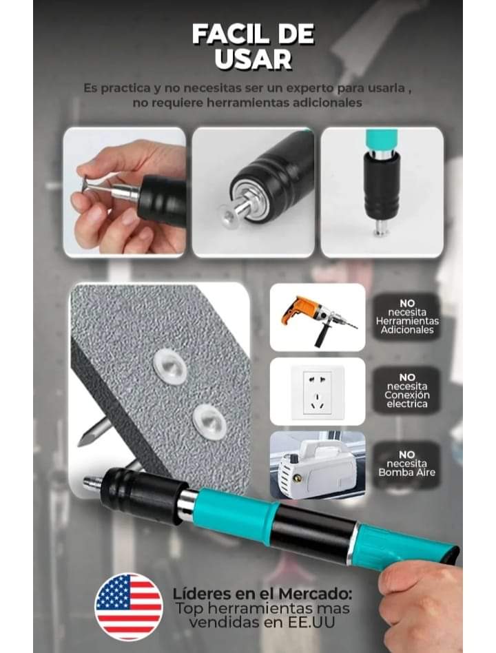 PISTOLA REMACHADORA PROFESIONAL + ACCESORIOS