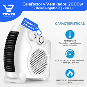 CALEFACTOR 2000W TÉRMOVENTILADOR TÉRMICO CON TERMOSTATO REGULABLE