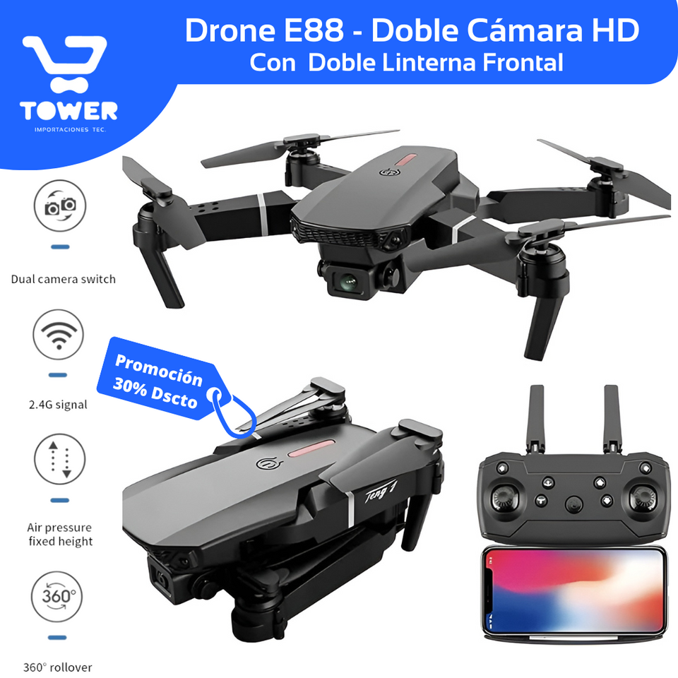 Dron Plegable E88 con Doble Cámara