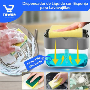 Dispensador de Jabon Liquido con Esponja para Lavavajillas