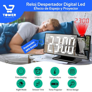 Reloj Despertador Digital Proyector / Mide Temperatura