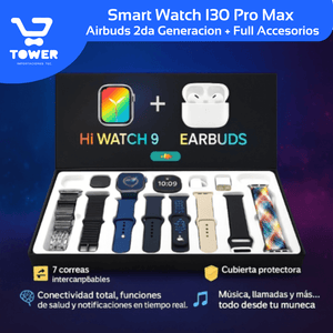 Smart Watch I30 Serie 9 + Airbuds + 7 Correas + Protector + Accesorios