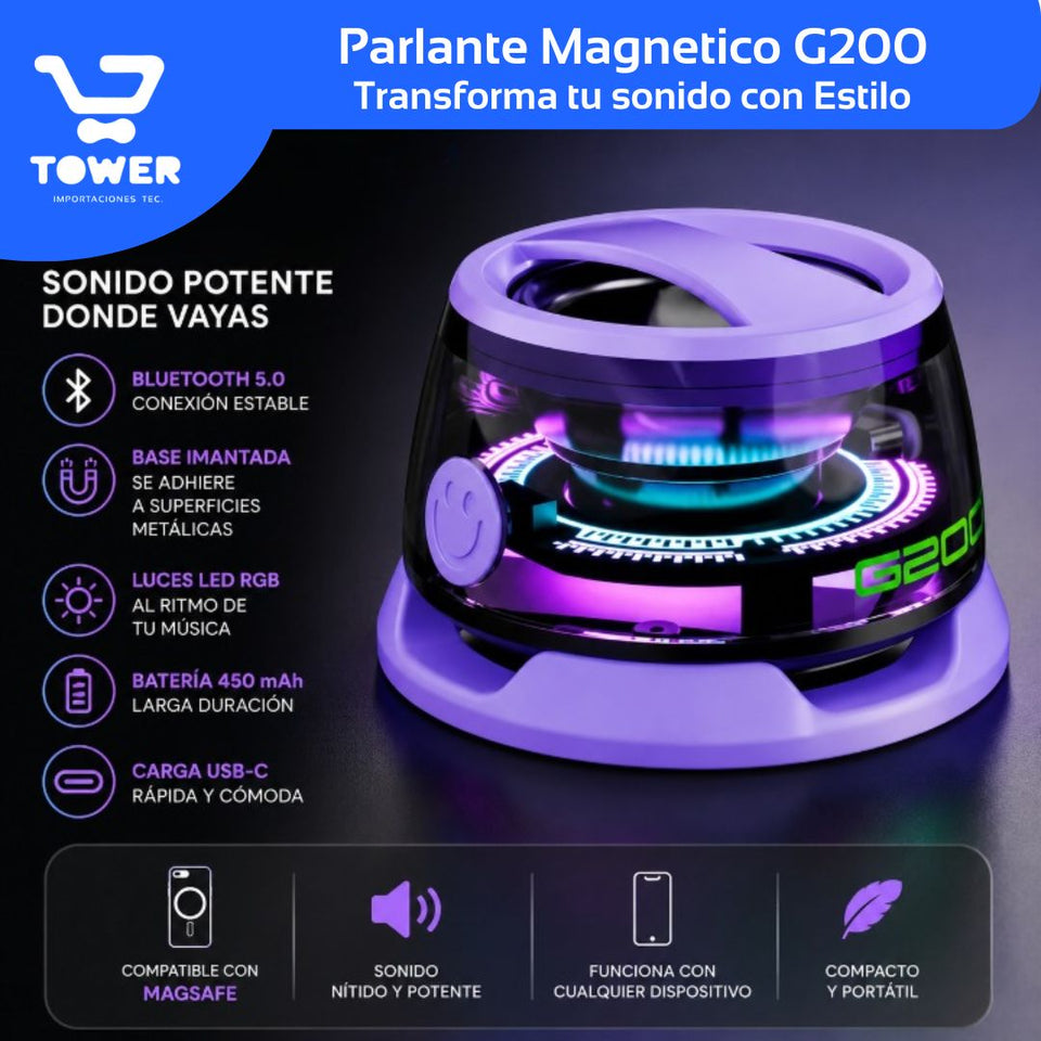 Parlante Magnético G200 con Luces RGB